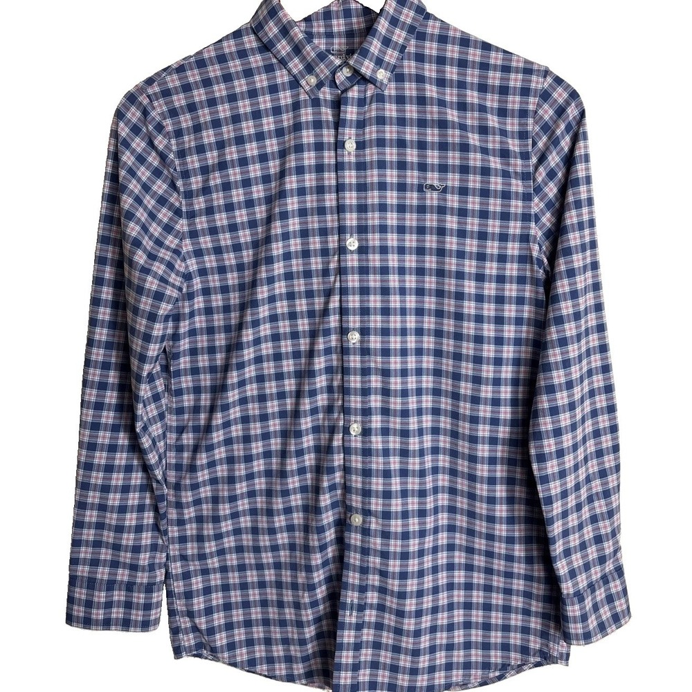Vineyard Vines Performance Button Down Shirt Whale Boys 12-14 Plaid Preppy